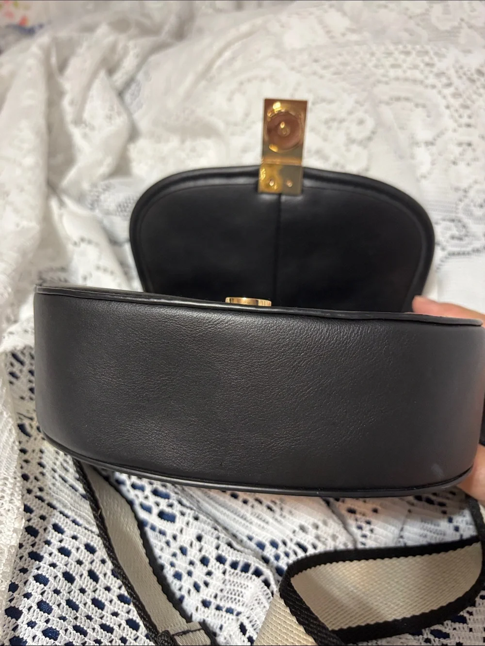 a new day Cream and Black Canvas Crossbody with Gold Accent
